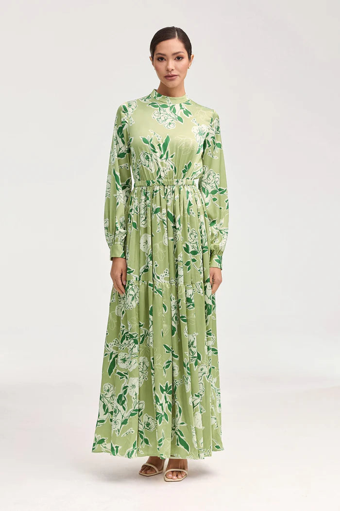 Tuleen Satin Floral Maxi Dress