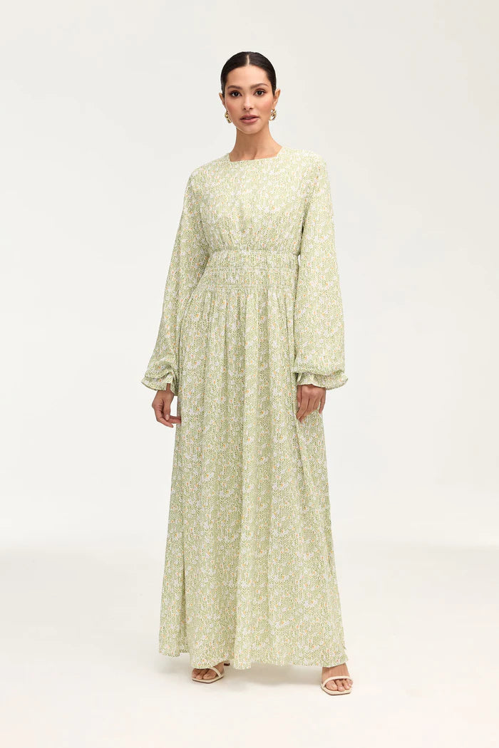 Zainab Green Floral Rouched Maxi Dress