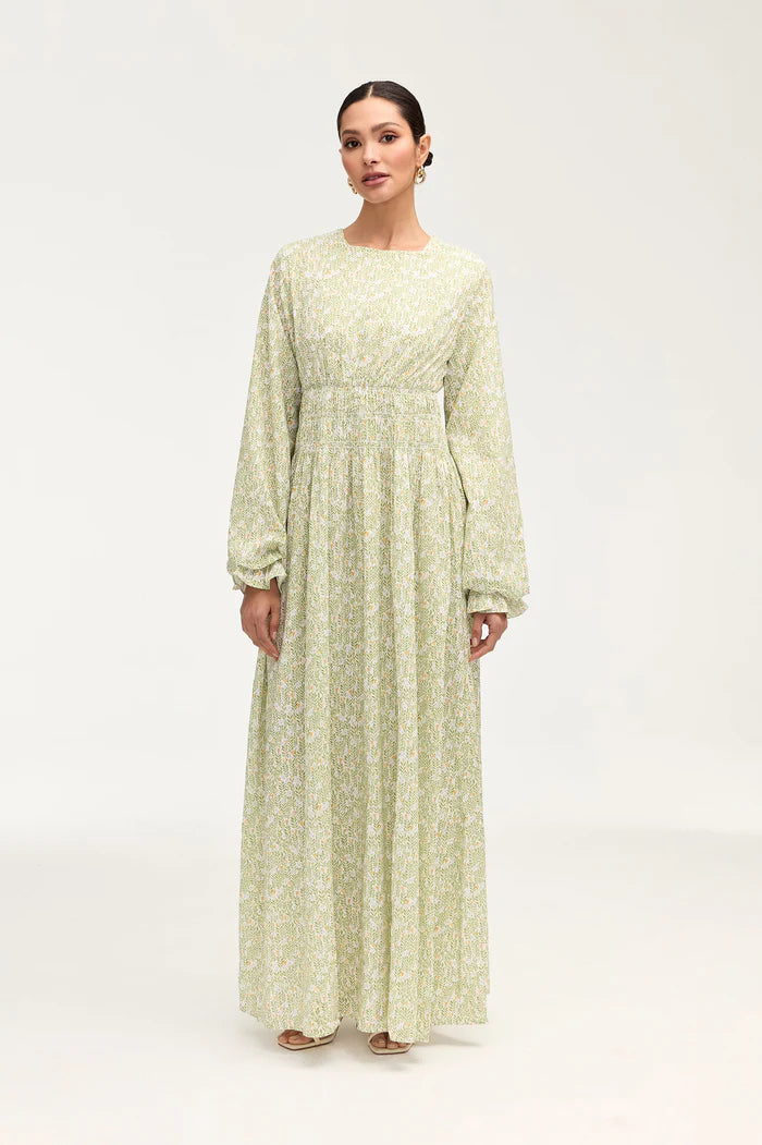 Zainab Green Floral Rouched Maxi Dress